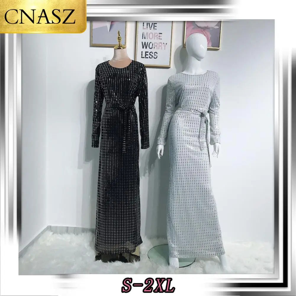 Amazon мусульманское abaya элегантное вечернее платье длинная юбка Ближний Восточный халат из марокена модное платье в полоску с блестками