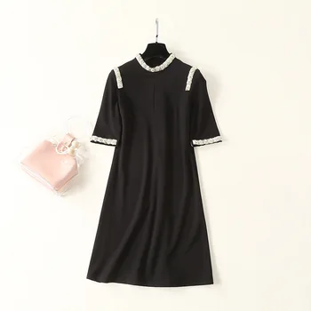 

Summer Korean Women Nail Bead Black Dress Vestidos De Verano Mujeres 2020 Midi Party Dress Vestito Donna Estate D9005