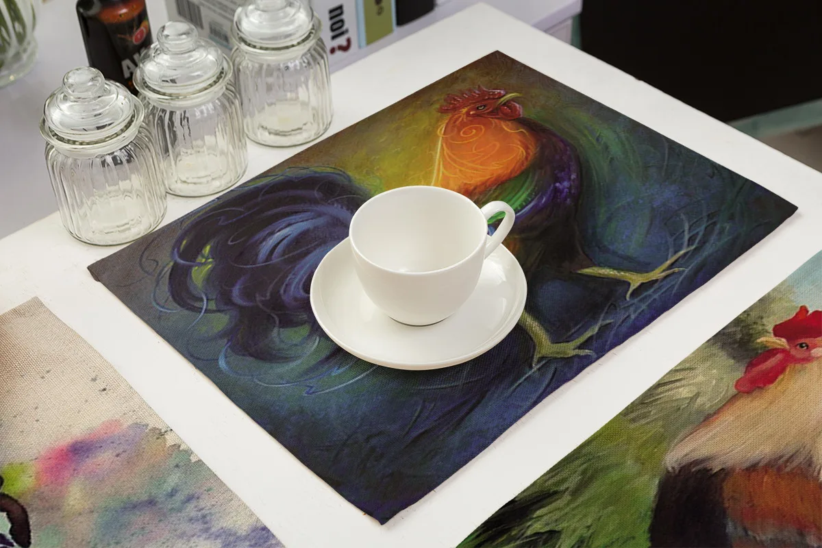 Картина маслом с изображением животного петуха льняные салфетки для кухонного стола подставки для напитков американский кантри дизайнерские вечерние украшения