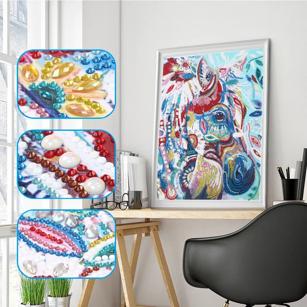 

Colorful Horse Animal Pattern Special Shaped Diamond Painting DIY 5D Partial Drill Cross Stitch Kits Crystal Rhinestone Arts