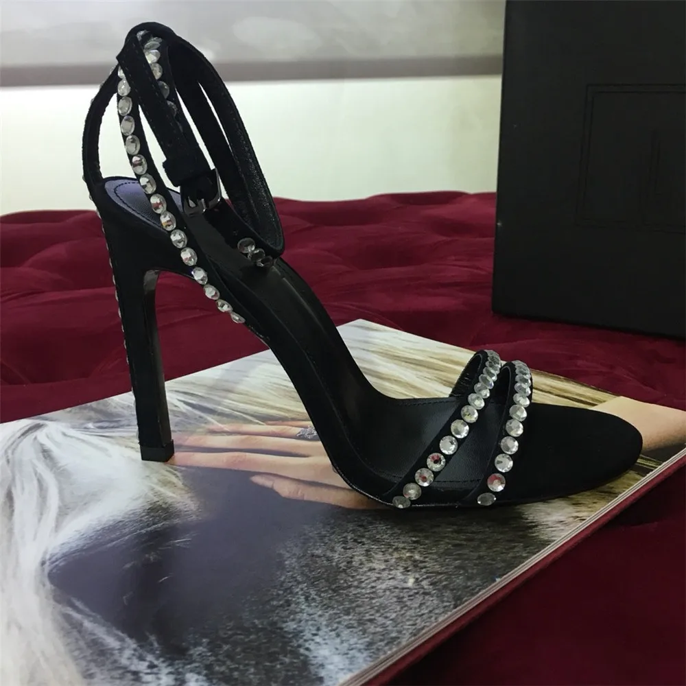 Black Chueyz Одежда высшего качества Ремешок на щиколотке на каблуке женские босоножки Летние женские туфли с открытым носком высокий тонкий каблук Сандалии под платье, для вечеринки, большие Size42 - Цвет: Black