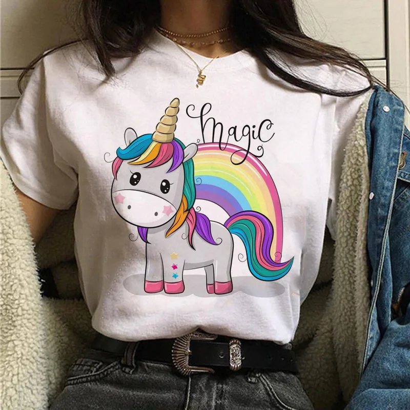 

unicorn harajuku women kawaii cartoon funny ulzzang 90s streetwear tshirt korean style grunge female Casual t-shirt clothing