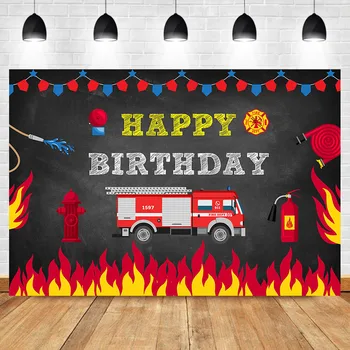 

Firetruck Birthday Party Backdrop Fireman Fire Truck Firefighter Photography Background Boy Birthday Decorations Photo Banner