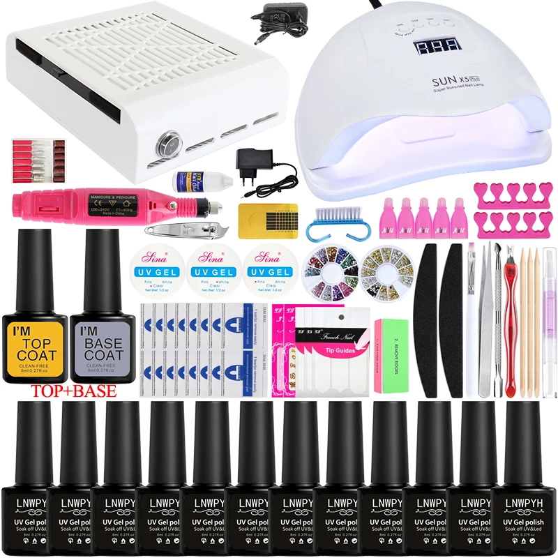 

Nail Setwith Nail Lamp and Nail Drill Machine For Manicure kit 12/8 colors and Nail vacuum cleaner Kit Nail Art Set Machine Tool
