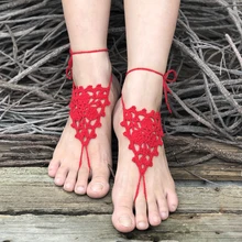 Вязаный Крючком Пляж Свадебный браслет босиком сандалии бассейн носить носок кольцо ножной браслет обнаженная обувь ноги ювелирные изделия Викторианский кружева танец Йога обувь