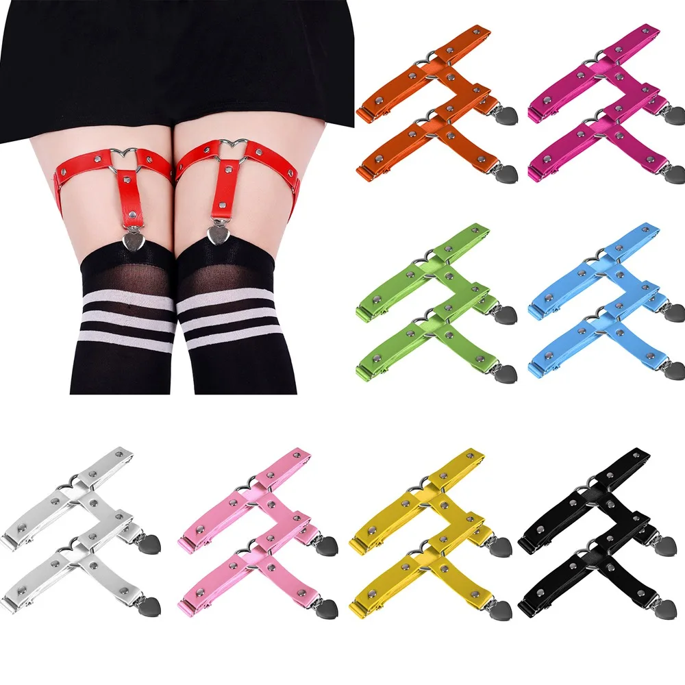 

Heart Sexy PU Leather Garter Harajuku Elasticity Body Harness Tight Bands Suspender Strap Leg Punk Bondage Stockings Clip Belts