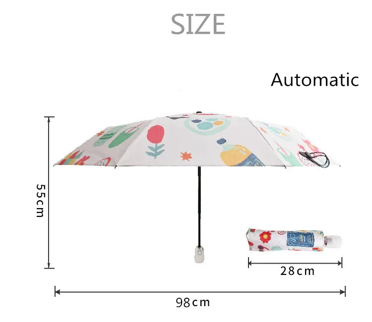 Для женщин зонтик творческий мультфильм девочка автоматический зонт от дождя Для женщин 3-Складная коляска для Путешествий Карман черное покрытие зонтик от солнца