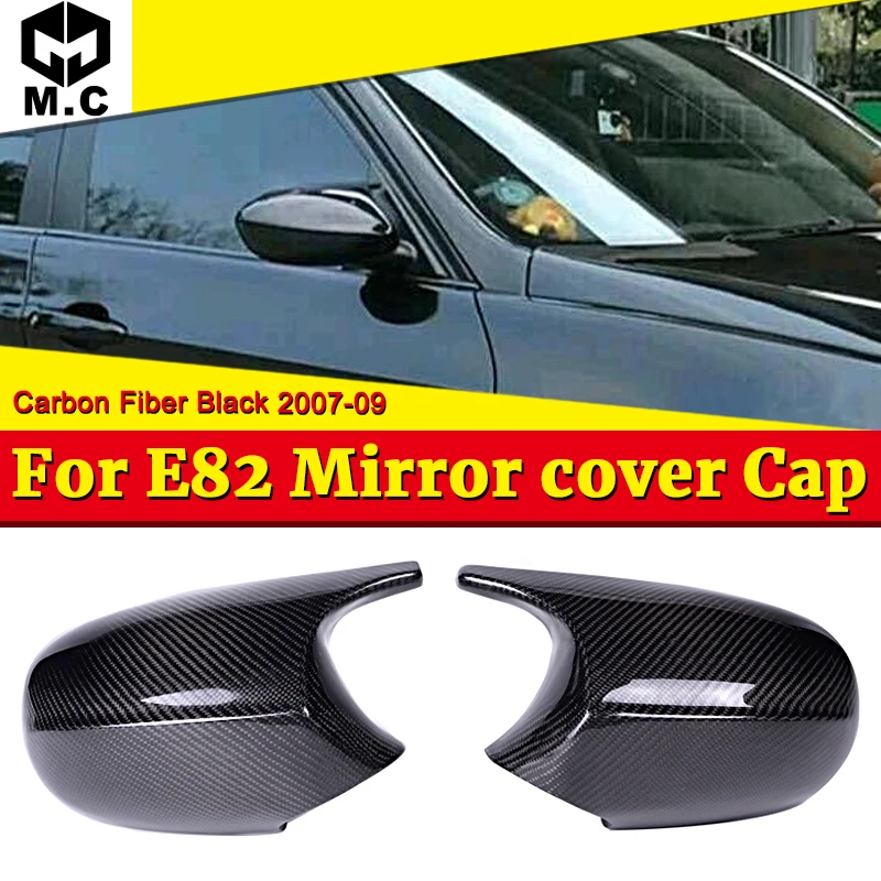

For BMW 1 Series E82 Sedan Side Mirror Cover Caps Carbon Fiber CF 1 Pair 1M Add on Style M Look Direct 1:1 Replacement 2007-2009