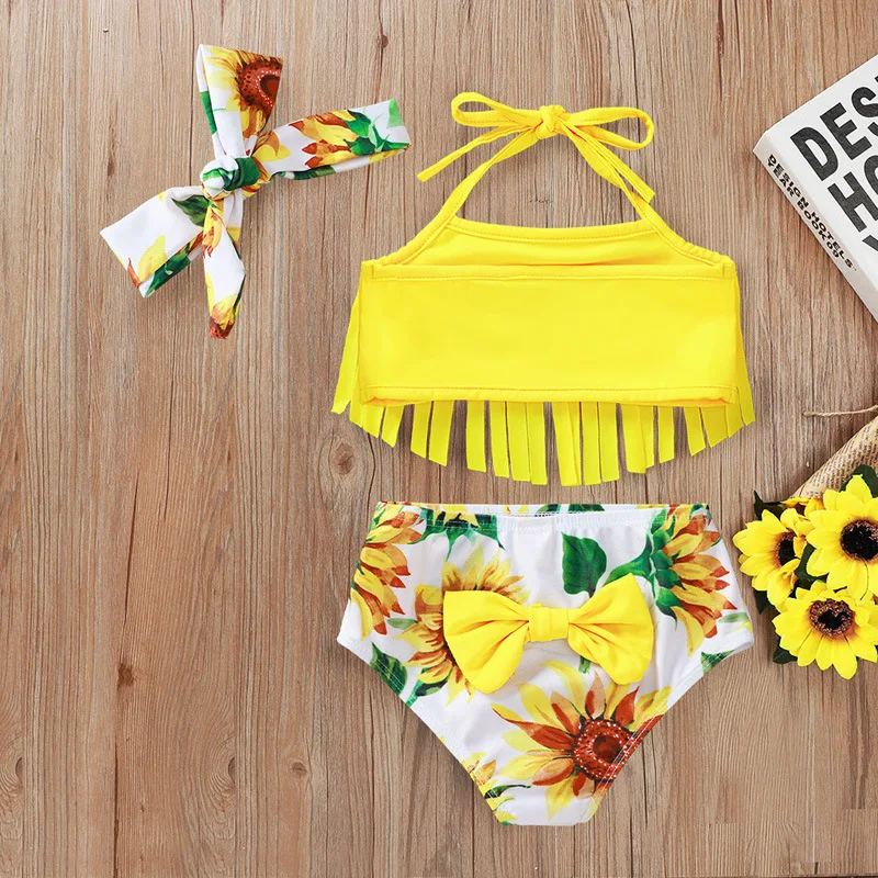 baby girl summer flower swimming wear kids swimwear with headband (9)