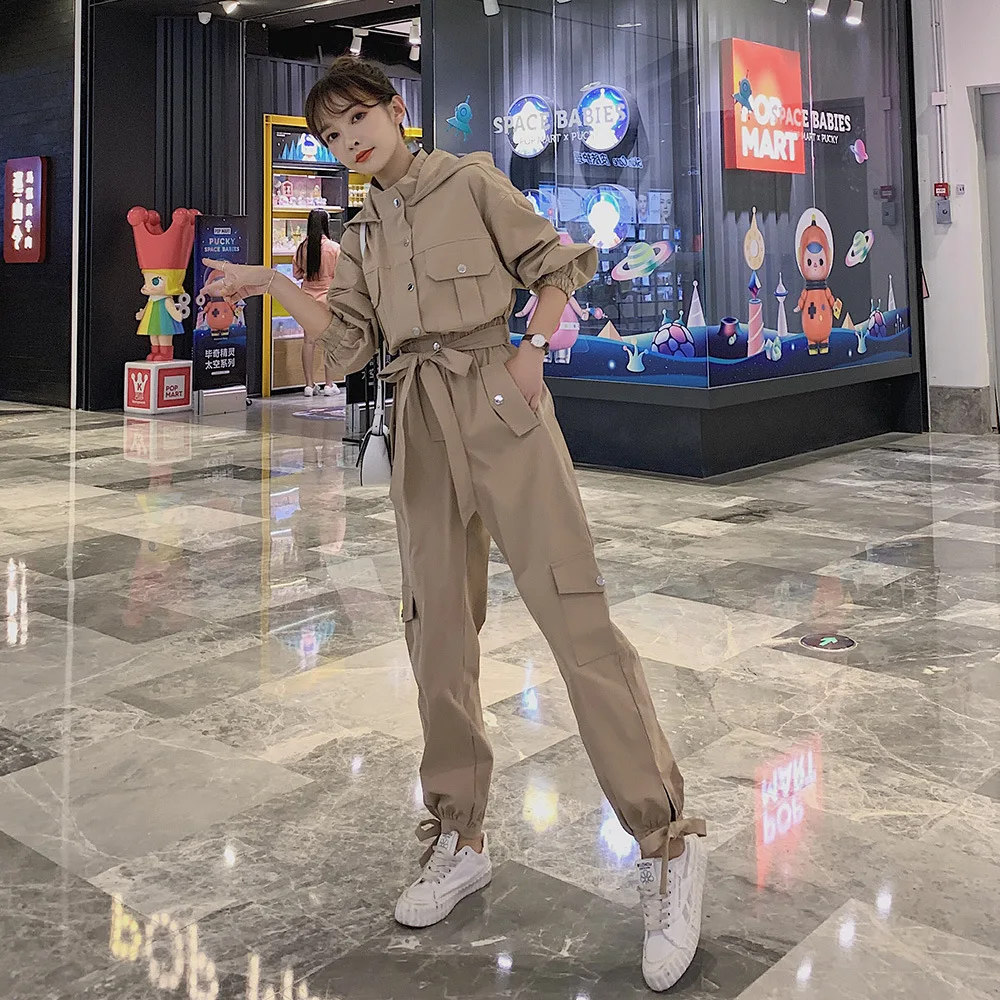 Jumpsuits Women Spring Autumn Slim Long Sleeve Belt Cargo Pants Sets Overalls Female Streetwear Hip Hop Hooded Harem Trouser Jumpsuits Women Spring Autumn Slim Long Sleeve Belt Cargo Pants Sets Overalls Female Streetwear Hip Hop Hooded Harem Trouser