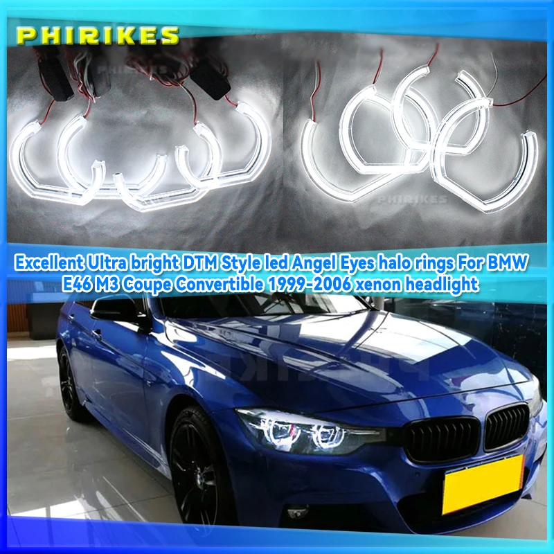 

Excellent Ultra bright DTM Style led Angel Eyes halo rings For BMW E46 M3 Coupe Convertible 1999-2006 xenon headlight