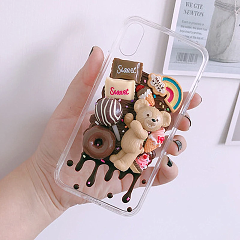 DIY case for Samsung Note10 plus 3D bear rabbit phone cover for Galaxy s10 plus s7/s8/9+ handmade creamy shell note8/9 girl gift
