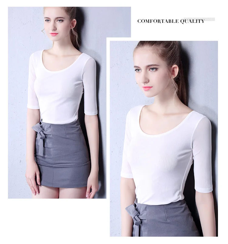 Summer Latin Dance Practice Clothes Female Adult Yoga Short-Sleeved Modern Ballroom Samba Dance Clothing New Mesh Shirt DWY2099