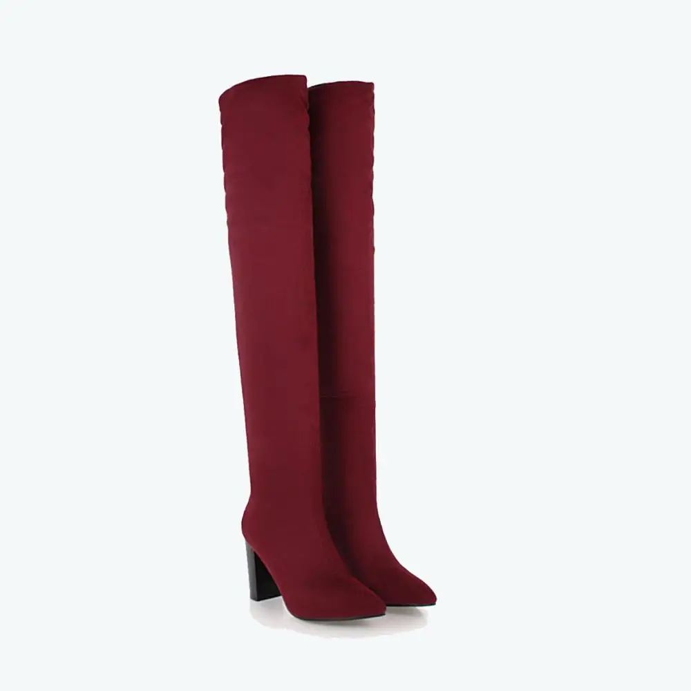 EF7905 Red Оригинальное предназначение; модные женские сапоги до бедра с леопардовым принтом; цвет черный, винно-красный, синий; пикантные женские сапоги с высоким голенищем на не сужающемся книзу массивном каблуке - Цвет: EF7905 Red