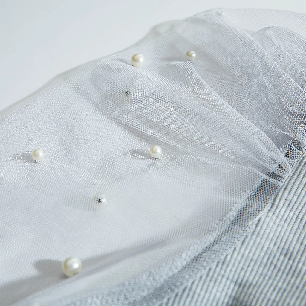 Женская сетчатая прозрачная белая рубашка с жемчужинами, прозрачная пышная футболка с длинным рукавом, модные женские блузы, Осенние Топы@ A