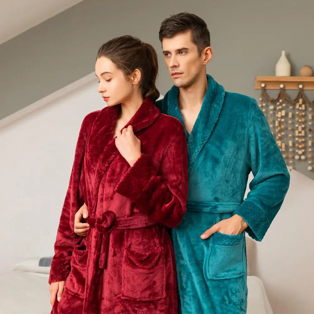 Women and Men's  Extra Thick Flannel Bathrobe Nightgown Long Robe Pajamas Sleepwear Nightwear