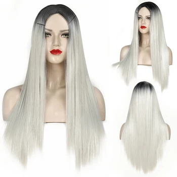 

Long Straight Wig Middle Part Heat Resistant Synthetic Fiber Full Wigs for Woman Wigs Party Cosplay Daily Wig with Roots