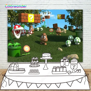 

Game Super Marios Backdrops For Photo Customize Happy Birthday Baby Party Photographic Studio Background Photocall Photophone