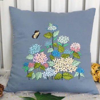 

DIY Embroidery flower pillowcase with pillow Handwork Needlework Cross Stitch kit Ribbon Painting Embroidery Hoop Home Decor