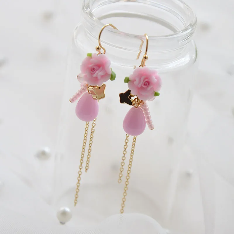 Новые серьги 14 k BaoJinBao цвет руководство Роза темперамент ROCK хрустальные серьги-кисточки женские Ушная клипса