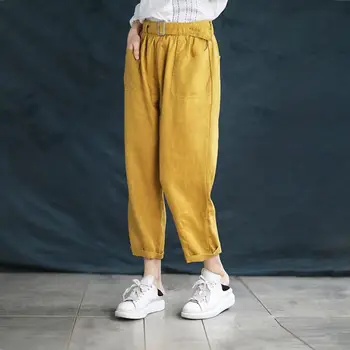 

Stylish Casual Elastic Waist Solid Long Pants ZANZEA Summer Harem Pants Women Trousers Turnip Solid Cotton Linen Pantalon 5XL