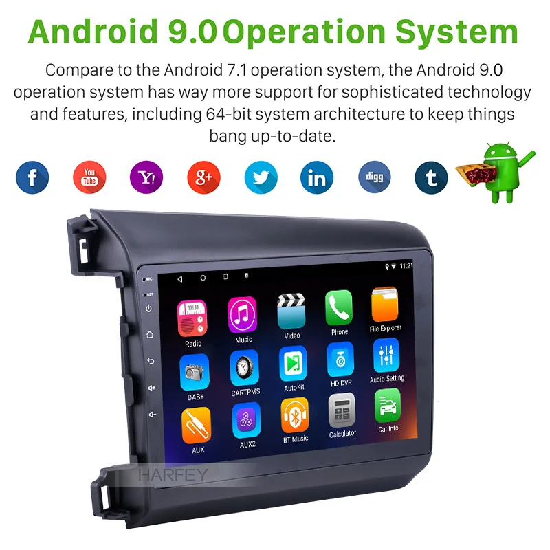 Cheap Harfey 10.1"Android 8.1/9.0 Car multimedia Player GPS Navigation for 2012 Honda Civic Bluetooth HDMulti-touch Capacitive Screen 1