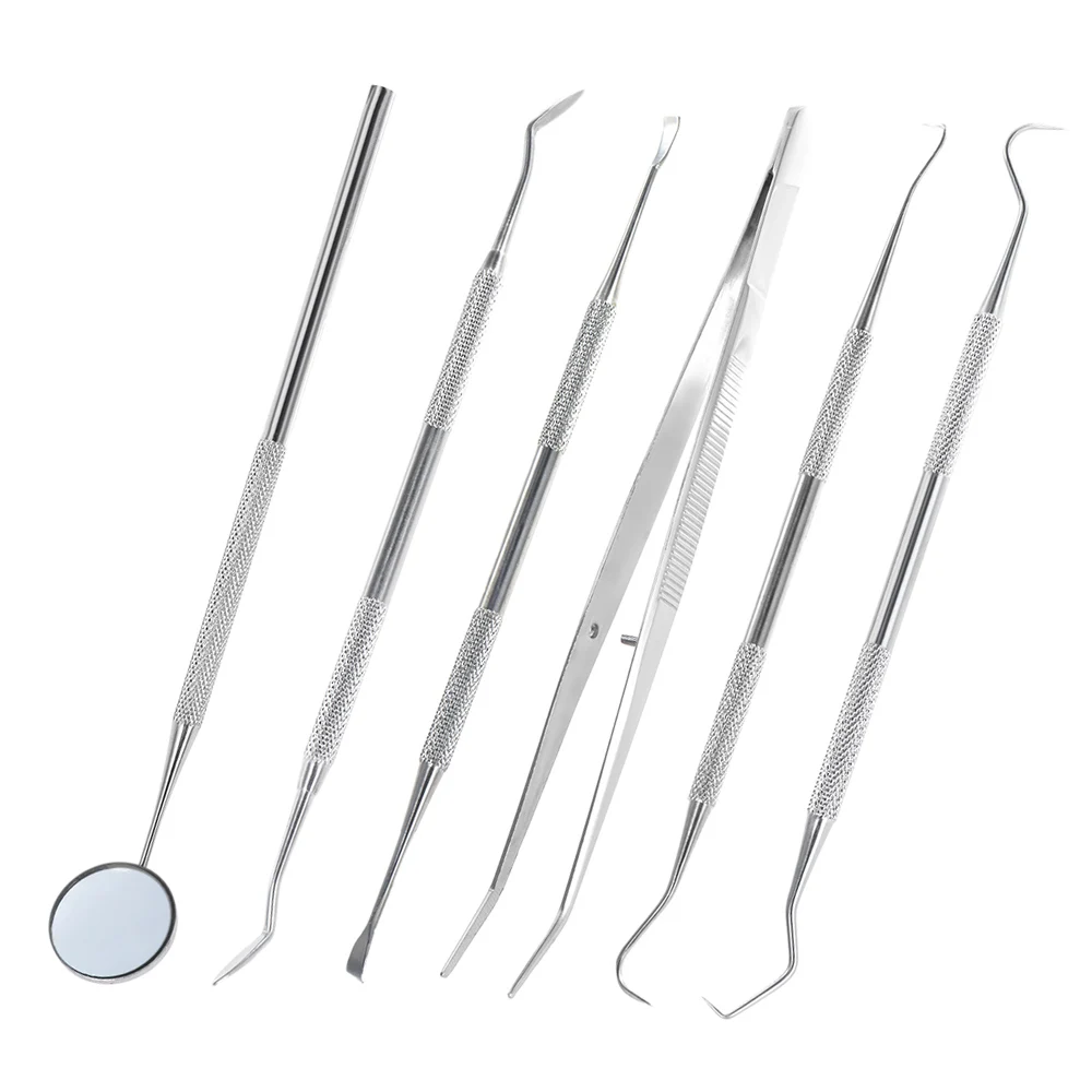 

6Pcs Stainless Steel Dental Tool Dental Explorers Mirror Odontoscope Tooth Scraper Plier Waxing Carving Kit Dentistry Instrument