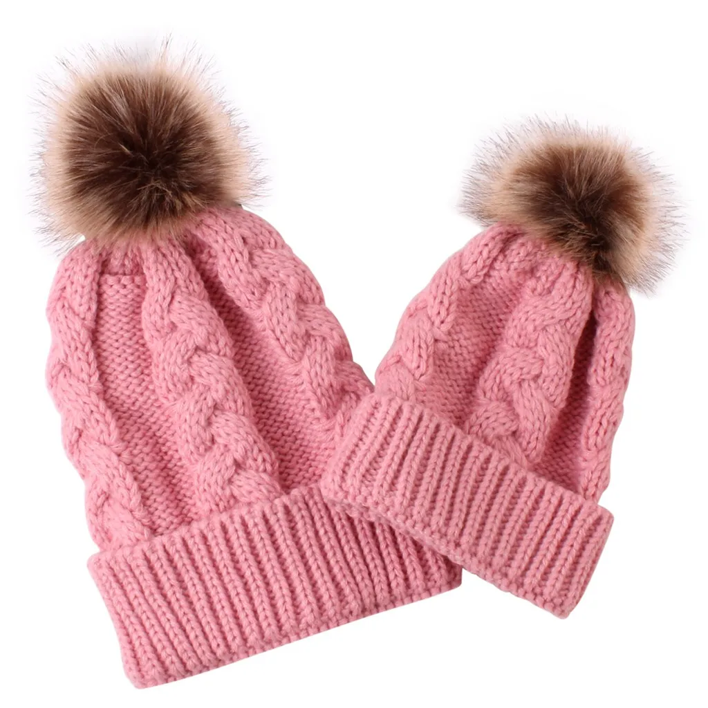 1 комплект, зимняя Модная вязаная одежда для мамы и ребенка, теплая дышащая шапка, Вязаная Шерсть, мягкая удобная модная Стильная шляпа для малыша