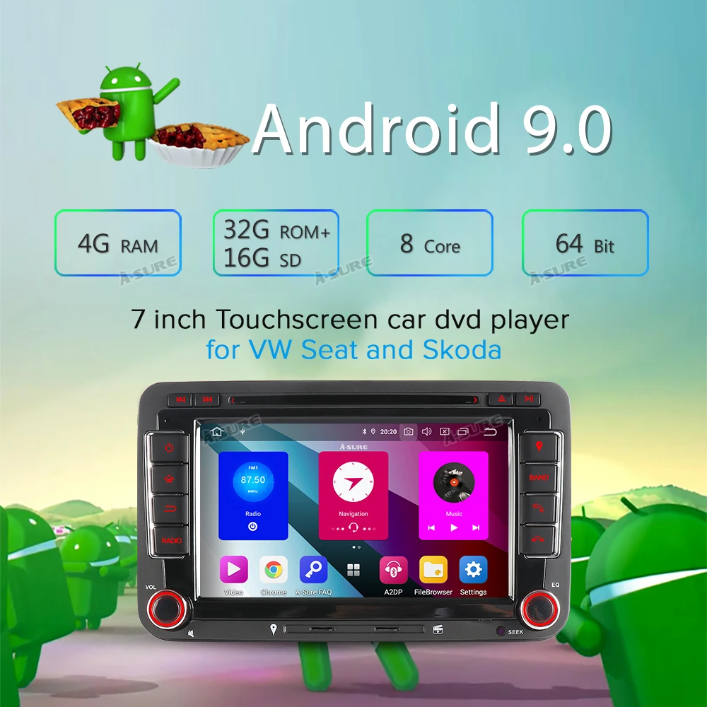 Perfect A-Sure 8 Core 4 Core Android 9.0 Car Radio GPS DVD Player For Volkswagen VW PASSAT B6 Polo Sharan TIGUAN GOLF Transport T5 Seat 1