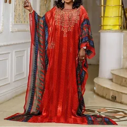 African Dresses For Women Dashiki Wide Hot Diamond Loose Chiffon Dress Fashion Ladies Robes Elegant Party African Clothing Red