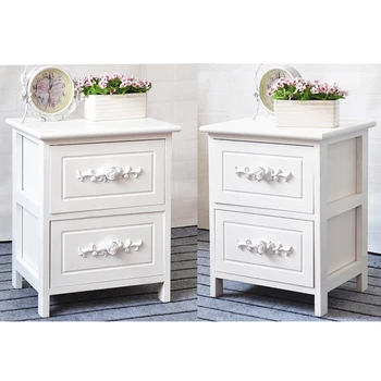 

2 pcs White Rose Wooden Bedside Tables Cabinets Nightstand 2 Storage Drawers Fast delivery