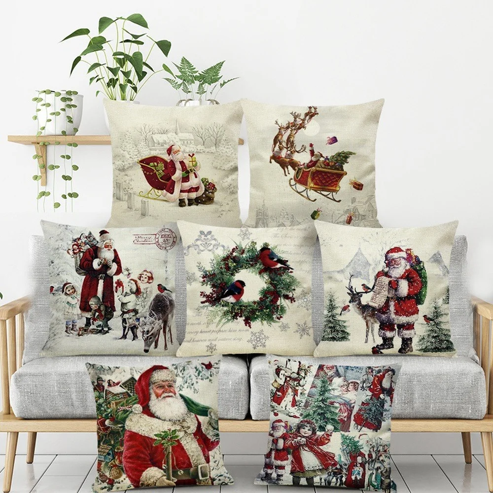 

Soft Plush Santa Claus Pillow Case for Home Sofa Car Decor Merry Christmas Cushion Cover Printed Pillowcase 45x45 Cm