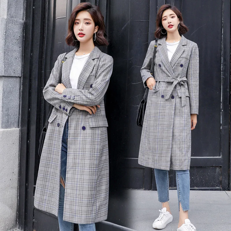 

Fashion Casual Suit Autumn 2018 New Style WOMEN'S Dress Spring And Autumn CHIC Long Sleeve Mid-length Slim Fit Plaid Coat
