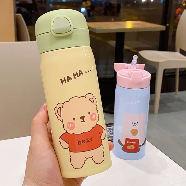 Thermos Cup With Straw Baby Bottle Thermal Flasks Stainless Steel Bottle  Vacuum Flask 450ml 