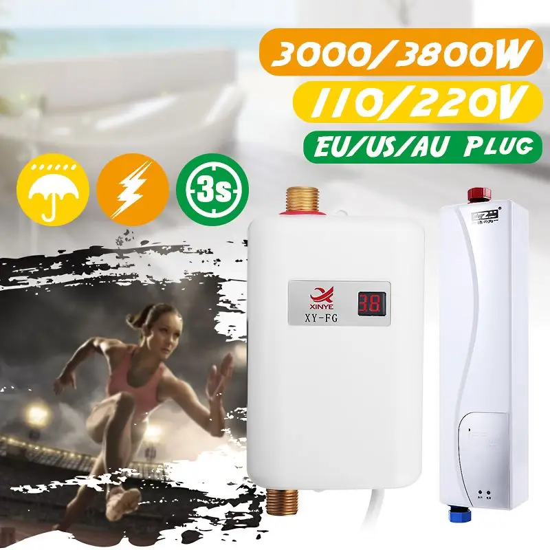 110/220V 3800 Вт Tankless Электрический водонагреватель Ванная комната Кухня мгновенный нагреватель воды Температура дисплей нагрева душ Универсальный