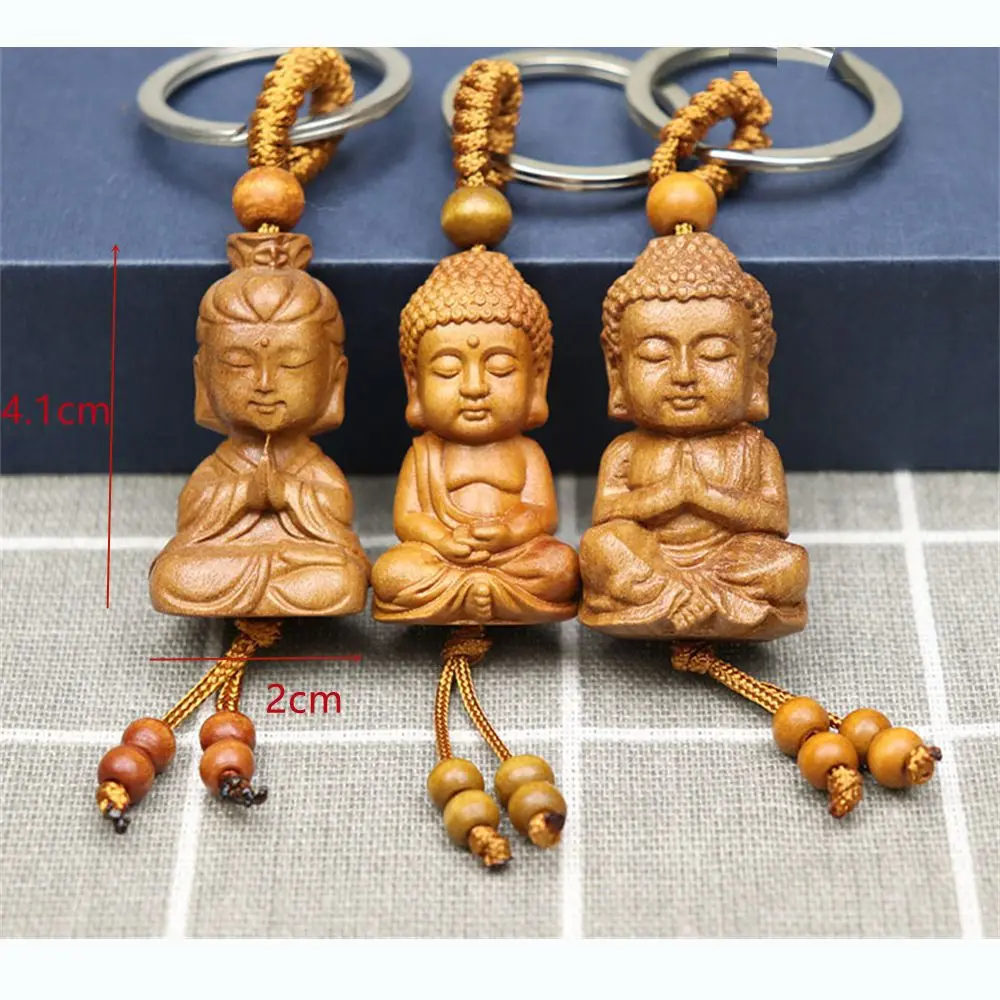 Wooden Buddha Monk Keychain Carving Pendant