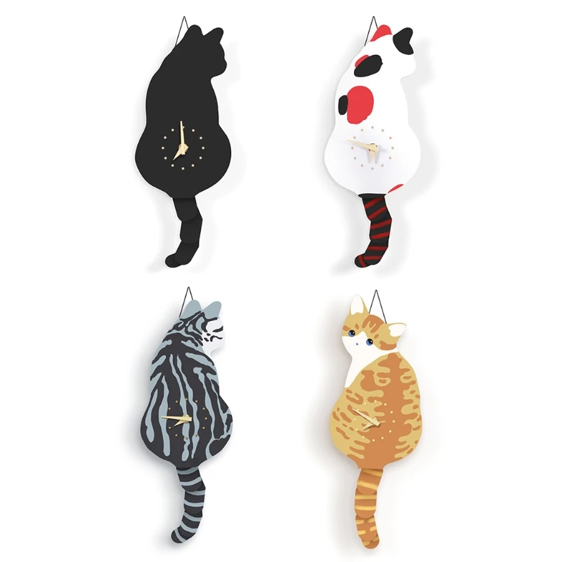 Creative Wall Clock Naughty Cat Wag Tail Clocks Quiet Swinging Clock