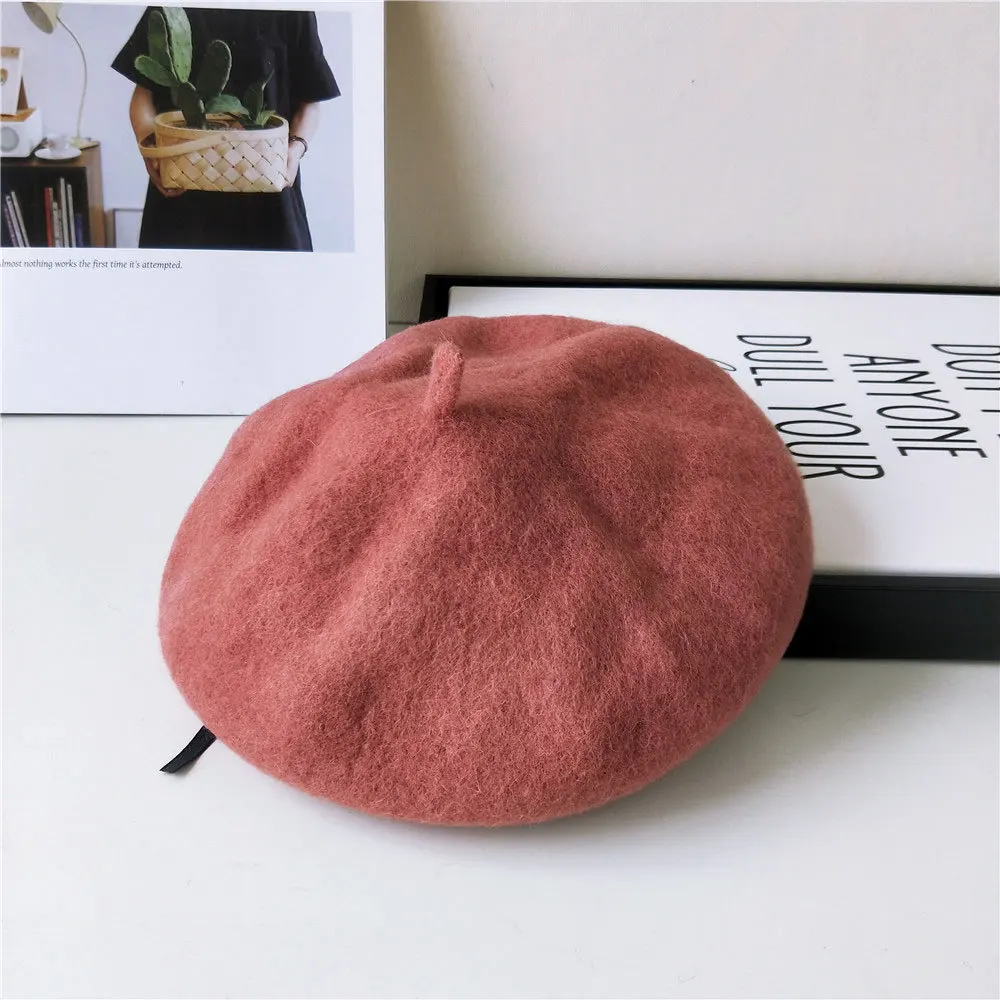 Deep Pink Модный однотонный фетровый берет, женская шапка в британском стиле, женские шерстяные французские береты, женские шапки, теплые шапочки для прогулок - Цвет: Deep Pink