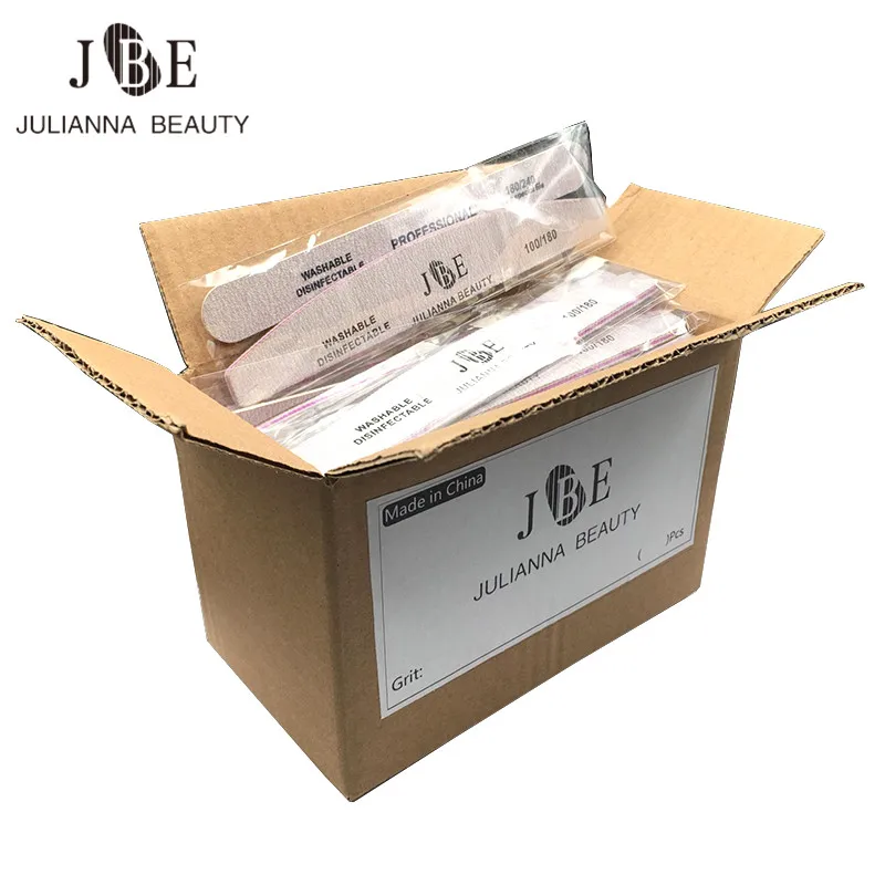 50 Pz/Scatola Del Chiodo Buffer Di File Di Smeriglitatura Del Blocco Dei 100/180 180/240 Legno Levigatura Grigio Nail File Double-Sided Unghie Artisti