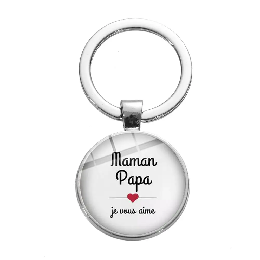 Style 16 SONGDA Семья Любовь Мама и папа брелок французская буква Je T'aime Maman Papa брелок мультяшный Печатный стеклянный купол для ключа кольцо держатель милая сумка Шарм орнамент - Цвет: Style 16