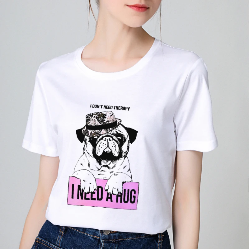 

2019 New T Shirt Women Cotton Harajuku Aesthetics Pug Need A Hug Funny Tshirt Short Sleeve Sexy Summer Female Plus Size Tops Tee