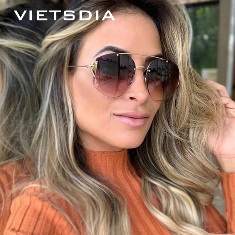

Rimless Gradient Sunglasses Metal Fashion Aviation Shades luxury Women Brand Design Brown Trending Eyewear Pilot Driving UV400