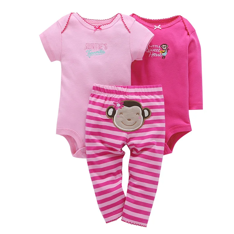 Одежда для новорожденных девочек г., весенне-осенние модные боди с коротким рукавом+ штаны, комплекты из 3 предметов, от 3/6 до 24 месяцев - Цвет: 16