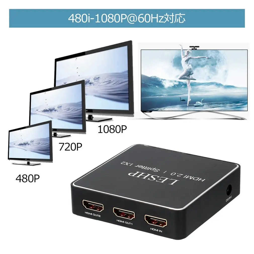 1080P HDMI 2.0 1x2 Splitter Supports Full HD 4x2K 3D One Input to Two Outputs Support Video Format up to 4k2k