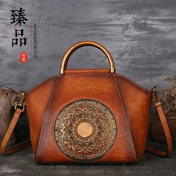 

Women's Handbag Totem Embossed Women's Genuine Leather Bags One-Shoulder Tote Bag