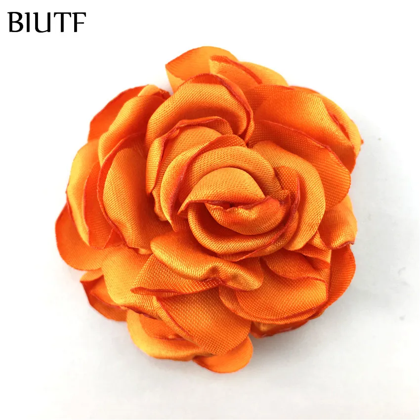 15-orange 10 шт./лот, 5 см, атласные сгоревшие цветы, свернутые Camelia с зажимом для волос, вы выбираете цвет, высокое качество, украшение для волос MH93 - Цвет: 15-orange
