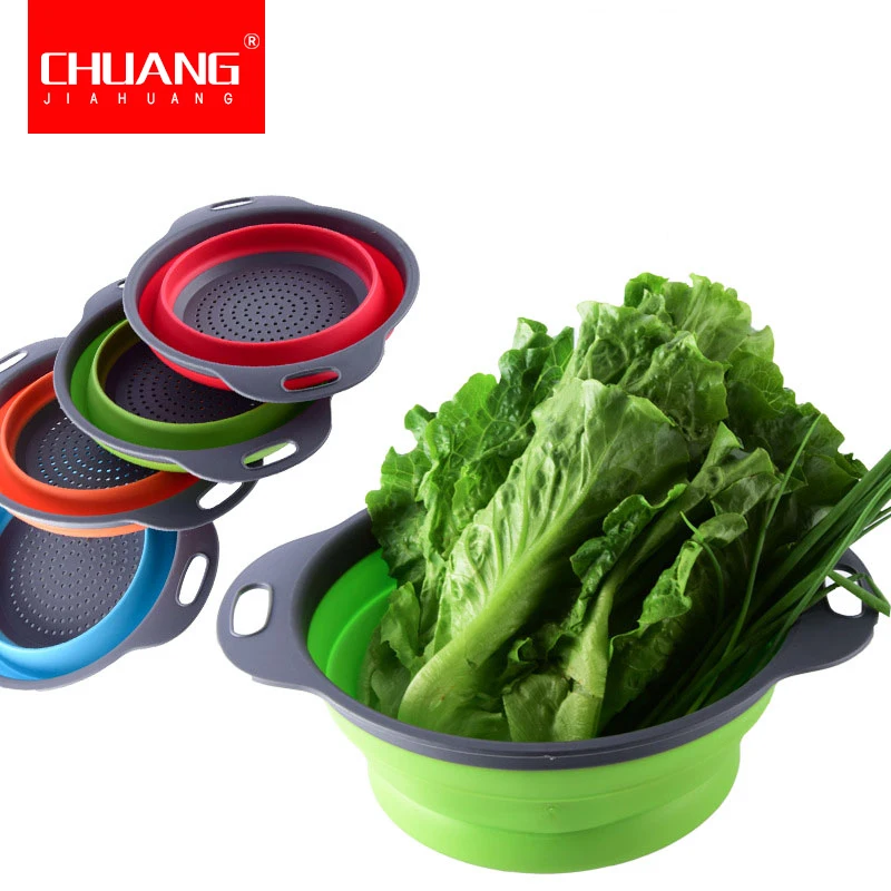 1pc Small Size Foldable Silicone Water Strainer Fruit Vegetable Washing Basket Colander Collapsible Strainer Kitchen Tools Gadge