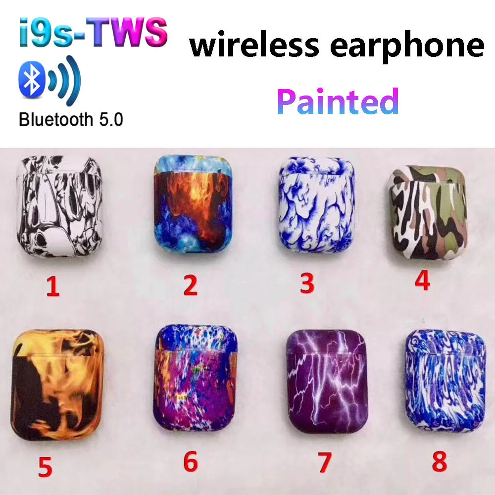 

i9s tws Wireless Bluetooth Earphone Painted Colorful Pattern Sport Headsets with Charging Box Earbuds For mbile phone PK i7s i11