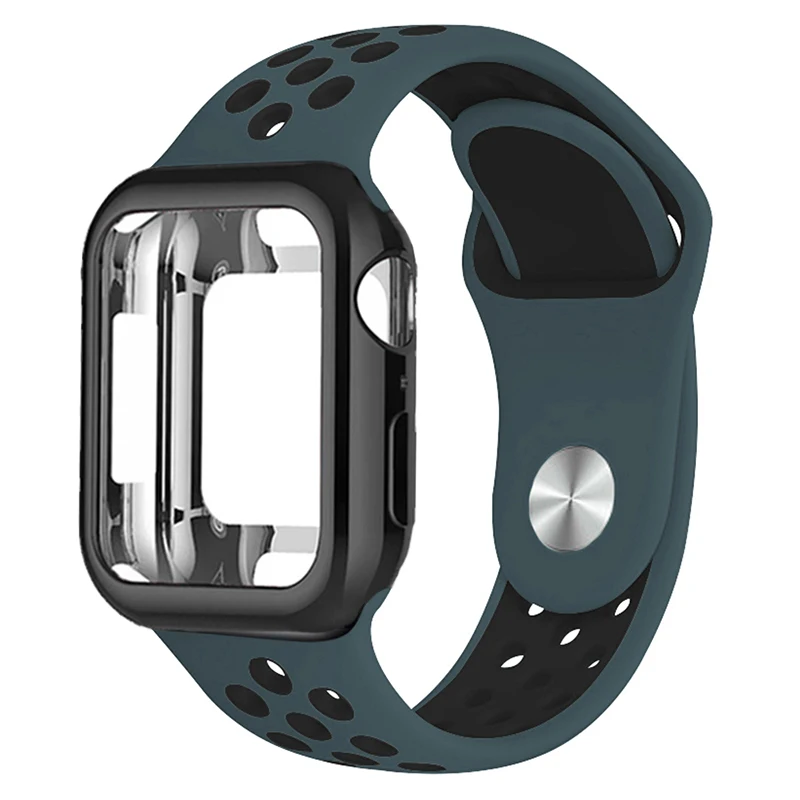 Силиконовый спортивный ремешок для часов+ чехол относится к apple watch 5 4 3 2 1 серии 38 мм/42 мм, ремешок для наручных часов iwatch, 40 мм 44 браслет наручные аксессуары - Цвет ремешка: Blue feather black