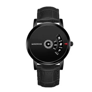 

New FAshion Brand New Design NO Pointers Concept Watches for Men Creative Quartz Waterproof Watch Real Leather Wrist watch